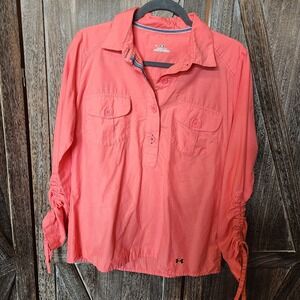 Under Armour Shirt Women's Size L Coral Pullover Heatgear Cinch Sleeves Collared